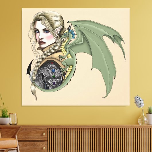 Elf Warrior Dragon Fantasy Leinwanddruck (Insitu (Wohnzimmer))