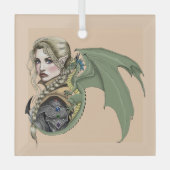 Elf Warrior Dragon Fantasy Ornament Aus Glas (Vorderseite)