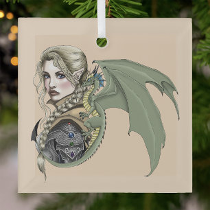 Elf Warrior Dragon Fantasy Ornament Aus Glas