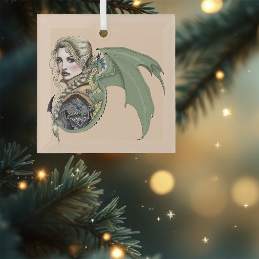 Elf Warrior Dragon Fantasy Ornament Aus Glas