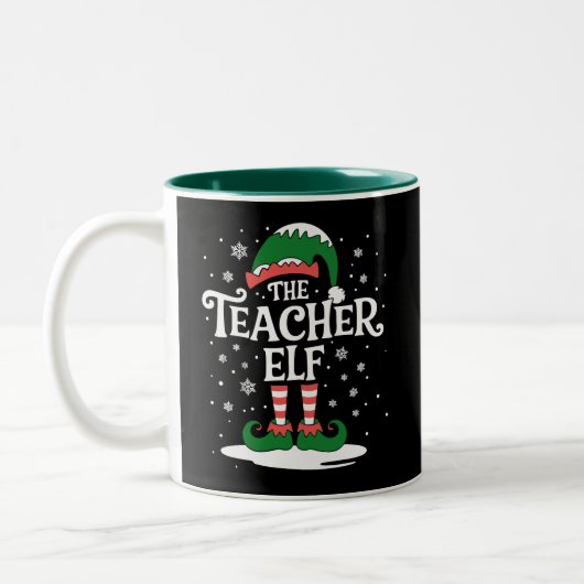 Elf-Weihnachtsfamilie als Lehrerin Zweifarbige Tasse (Links)