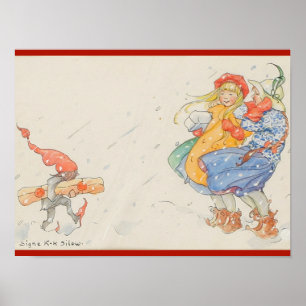 Elf, Weihnachtsgeschenke und Mädchen, Vintag Poster