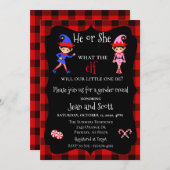 Elf Weihnachtsgeschlecht enthüllt Buffalo Kariert Einladung (Vorne/Hinten)