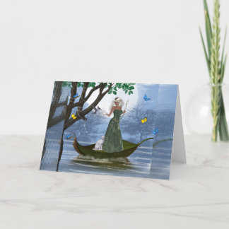 Elf & White Cat reiten auf der Leaf Fantasy Card Feiertagskarte