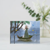 Elf & White Cat Reiten auf einer leaf Fantasy Post Postkarte (Stehend Vorderseite)