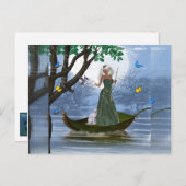 Elf & White Cat Reiten auf einer leaf Fantasy Post Postkarte (Vorne/Hinten)