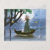 Elf & White Cat Reiten auf einer leaf Fantasy Post Postkarte (Vorderseite)