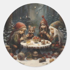 Elf Winter Tea Party in den Wald Weihnachtselfen Runder Aufkleber