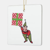 Elf With Polka Dot Gift square ceramic ornament (Links)