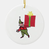 Elf With Red Box round ceramic ornament (Vorne)