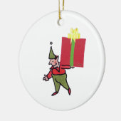 Elf With Red Box round ceramic ornament (Links)