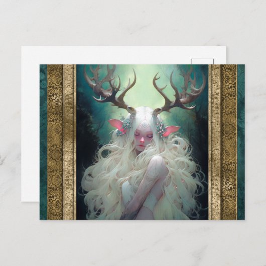 Elf Woman mit antlers Fantasy Art Postkarte (Vorne/Hinten)