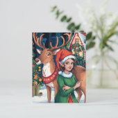 Elf Woman und Rentier Postkarte (Stehend Vorderseite)
