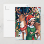 Elf Woman und Rentier Postkarte (Vorne/Hinten)