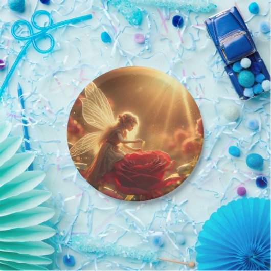 Elfe bestäubt rote Rose mit der Liebe Pappteller (Party)