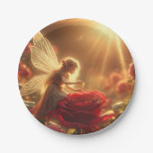 Elfe bestäubt rote Rose mit der Liebe Pappteller (Vorderseite)