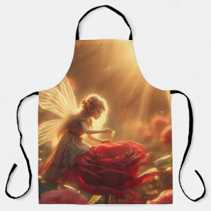 Elfe bestäubt rote Rose mit der Liebe Schürze