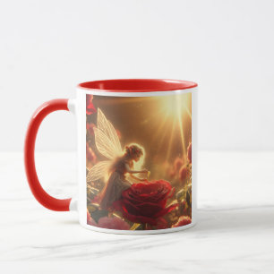 Elfe bestäubt rote Rose mit der Liebe Tasse