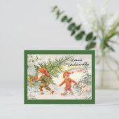 Elfe, die Weihnachtsbäume ernten Feiertagspostkarte (Stehend Vorderseite)
