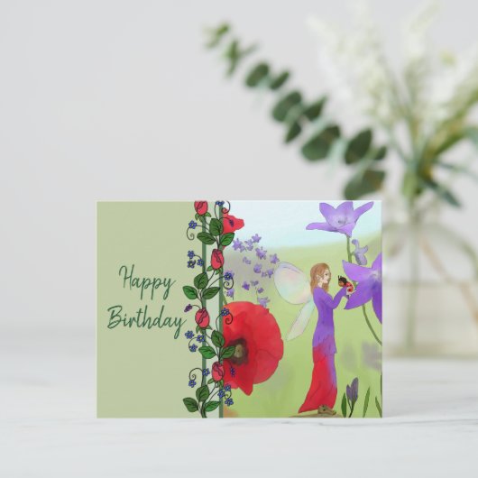 Elfe im Blumenbeet Postkarte (Stehend Vorderseite)