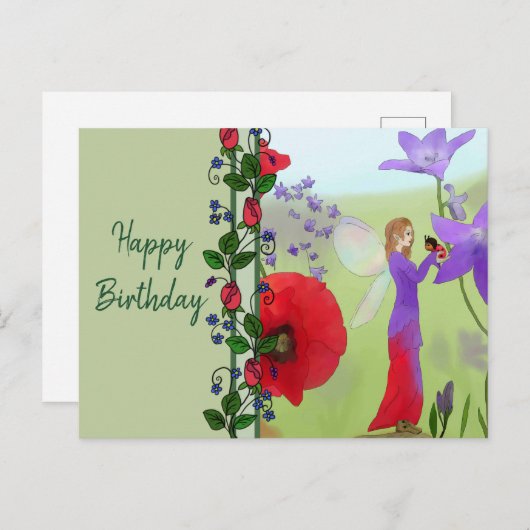 Elfe im Blumenbeet Postkarte (Vorne/Hinten)