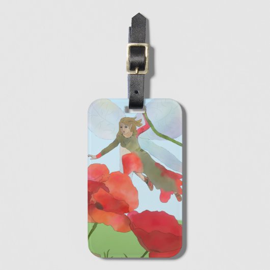 Elfe mit Mohn  Gepäckanhänger (Vorderseite Vertikal)