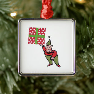 Elfe mit punktiertem Geschenk quadratischer Premiu Ornament Aus Metall