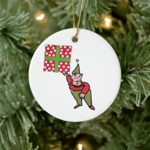 Elfe mit punktiertem Geschenk runder Keramikschmuc Keramik Ornament