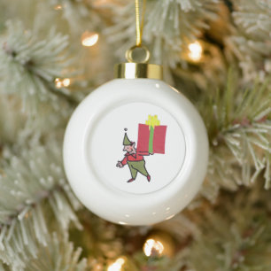 Elfe mit roter Box Keramik-Christbaumkugel-Ornamen Keramik Kugel-Ornament