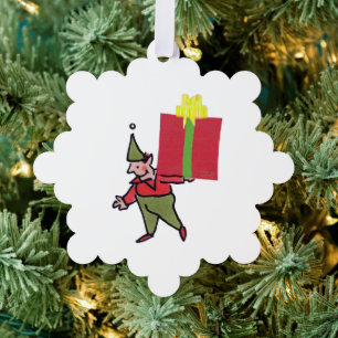 Elfe mit roter Schachtel-Schneeklocken-Papierornam Ornament Karte