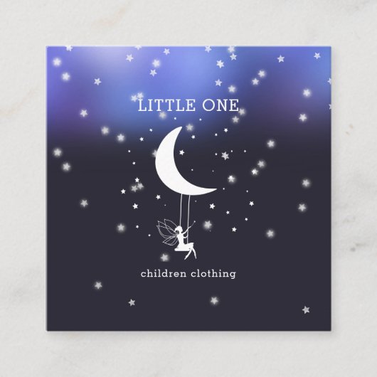 Elfe mit Zauberstab Schaukel Sterne Mond Quadratis Quadratische Visitenkarte (Vorderseite)