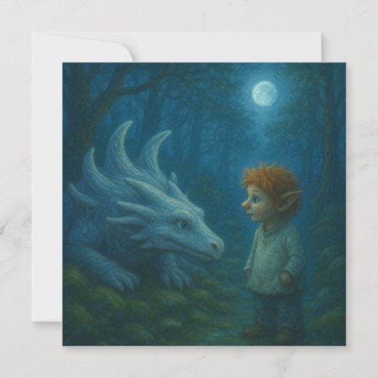 Elfe und Drache im Mondlicht Einladung (Vorderseite)