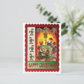 Elfen auf Zuhause Feiertagspostkarte (Stehend Vorderseite)