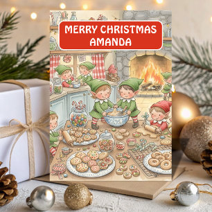 Elfen-Keksefabrik Kinder-Weihnachtskarte Feiertagskarte