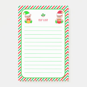 Elfen Liste & Grün, Rot & Weiß Rahmen Post-it Klebezettel