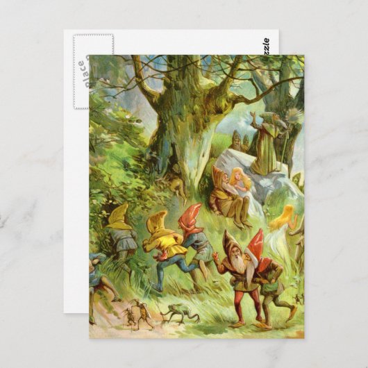 Elfen und Gnome im dunklen, magischen Tiefwald Postkarte (Vorne/Hinten)