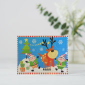 Elfen und Rentier Postkarte (Stehend Vorderseite)