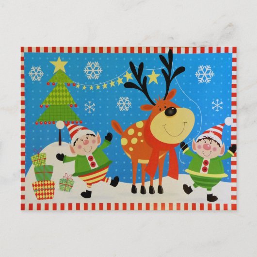 Elfen und Rentier Postkarte (Vorderseite)
