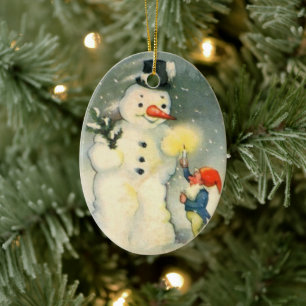 Elfen- und Schneemann-Vintage-Weihnachtsdekoration Keramikornament