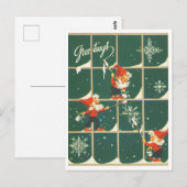Elfen Weihnachtsfeiertage Dekoration Fenster Retro Postkarte (Vorne/Hinten)