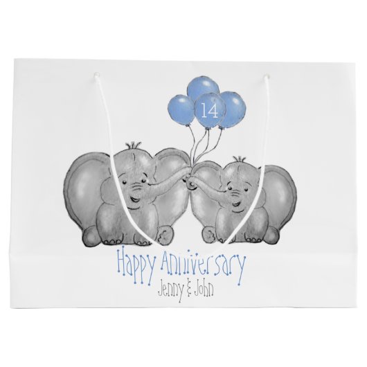 Elfenbein 14. Hochzeitstag Elefantenpaar Große Geschenktüte (Rückseite)