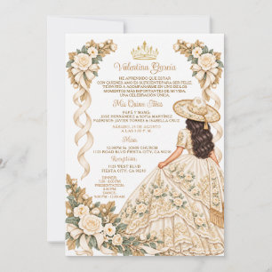 Elfenbein 15 Jahre Charra Mädchen Gold Quinceañera Einladung