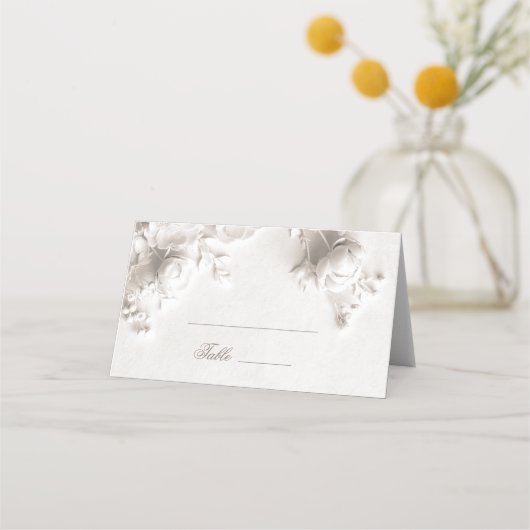 Elfenbein 3D Blumen Gebogene Hochzeit Platzkarte (Vorderseite)