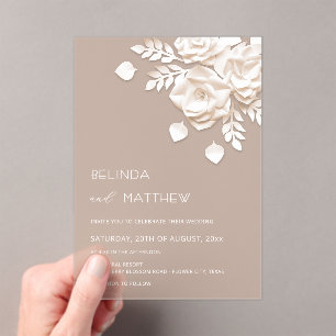 Elfenbein 3D Blumen Rosen Minimalistische Hochzeit Acryleinladungen