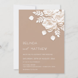 Elfenbein 3D Blumen Rosen Minimalistische Hochzeit Einladung