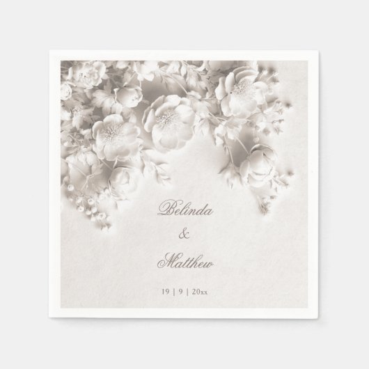 Elfenbein 3D Florale Rosen | Hochzeit Serviette (Vorderseite)