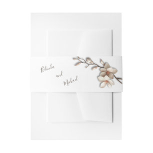 Elfenbein 3D Magnolienblüten   Hochzeit Einladungsbanderole