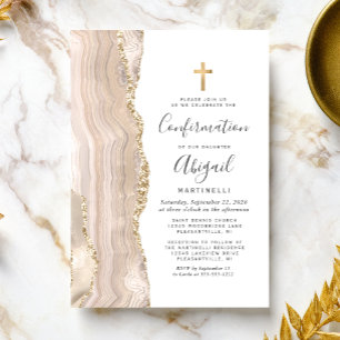 Elfenbein-Achat-Gold-Glitter-Firmung Einladung