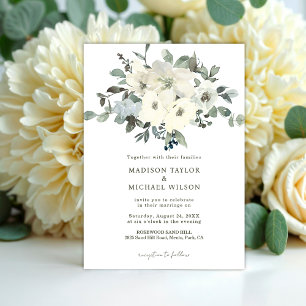 Elfenbein-Aquarell-Blumen-Rustic-Hochzeit Einladung