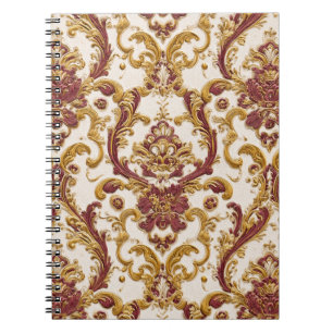 Elfenbein-Barockornament mit Gold und Burgunderrot Notizblock